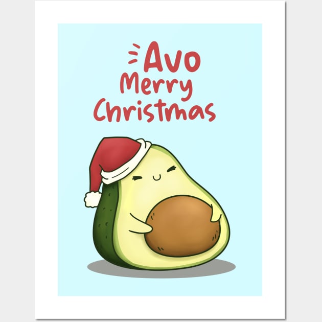 Cute Avo Merry Christmas Avocado in Santa Hat Wall Art by Takeda_Art